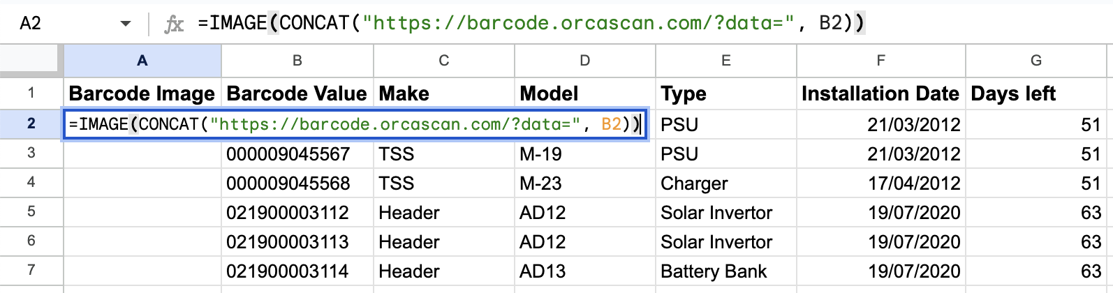 Add the formula to the ‘Barcode Image’ column