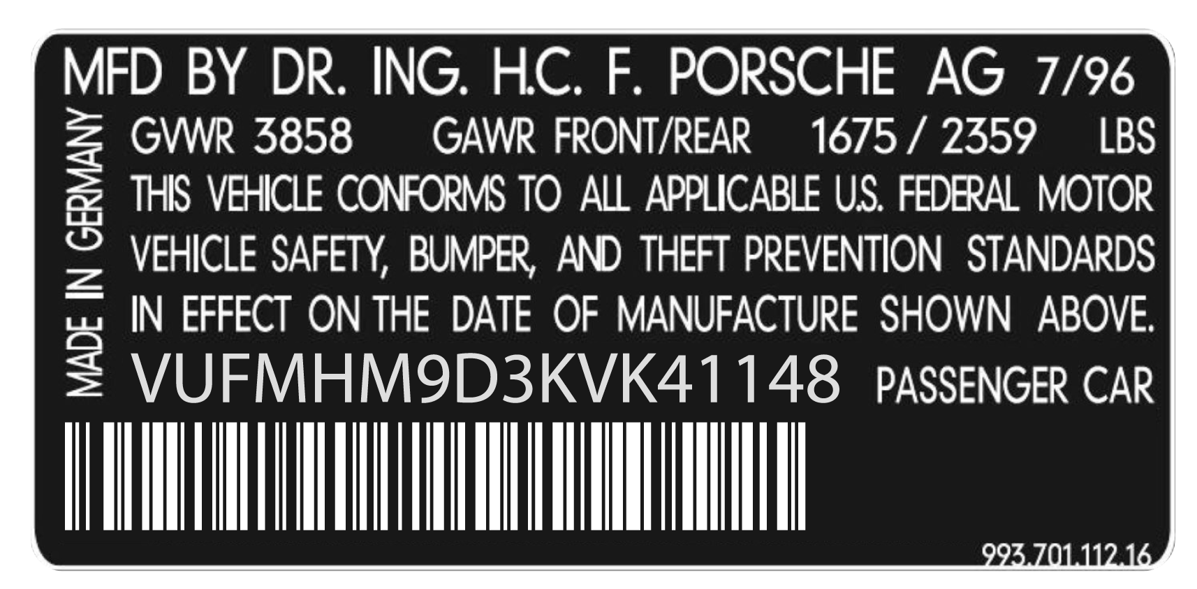An example of a VIN barcode.