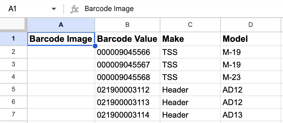 Create a column named ‘Barcode Image’