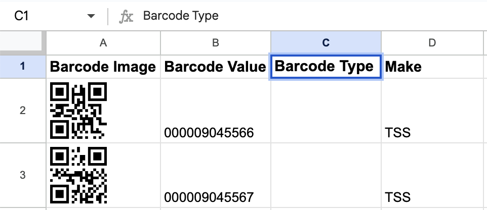 Create a column named ‘Barcode Type’