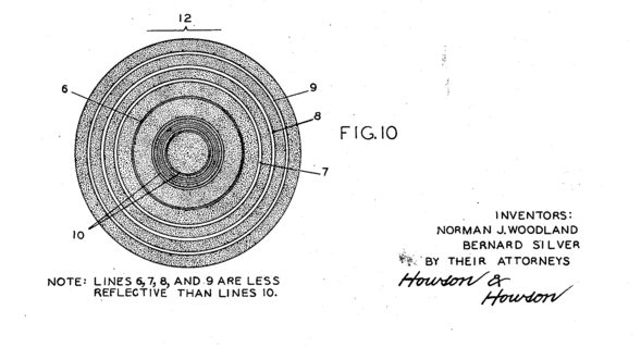 The diagram from the patent application for the very first barcode created