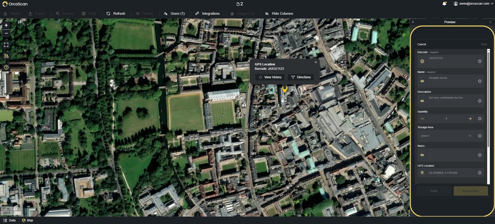 Use the satellite tag in the ‘map’ menu to view your assets