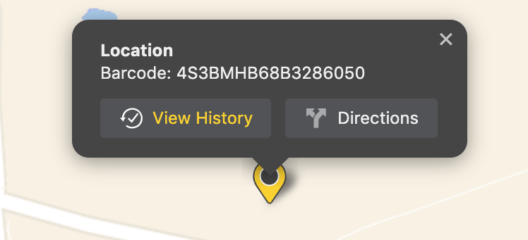 View the entire location history by clicking the asset pin and View History: