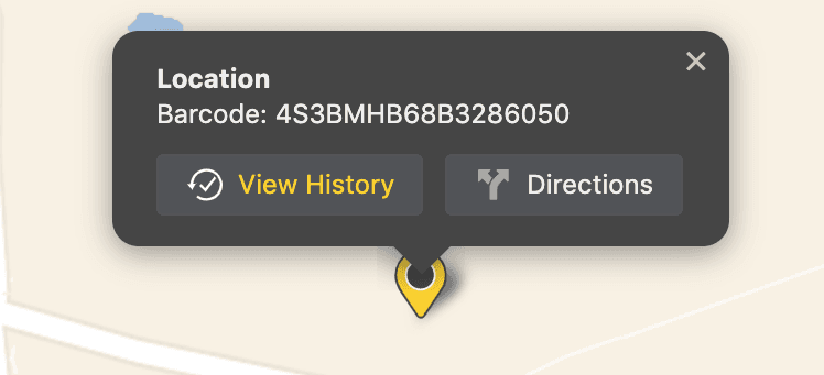 View the entire location history by clicking the asset pin and View History: