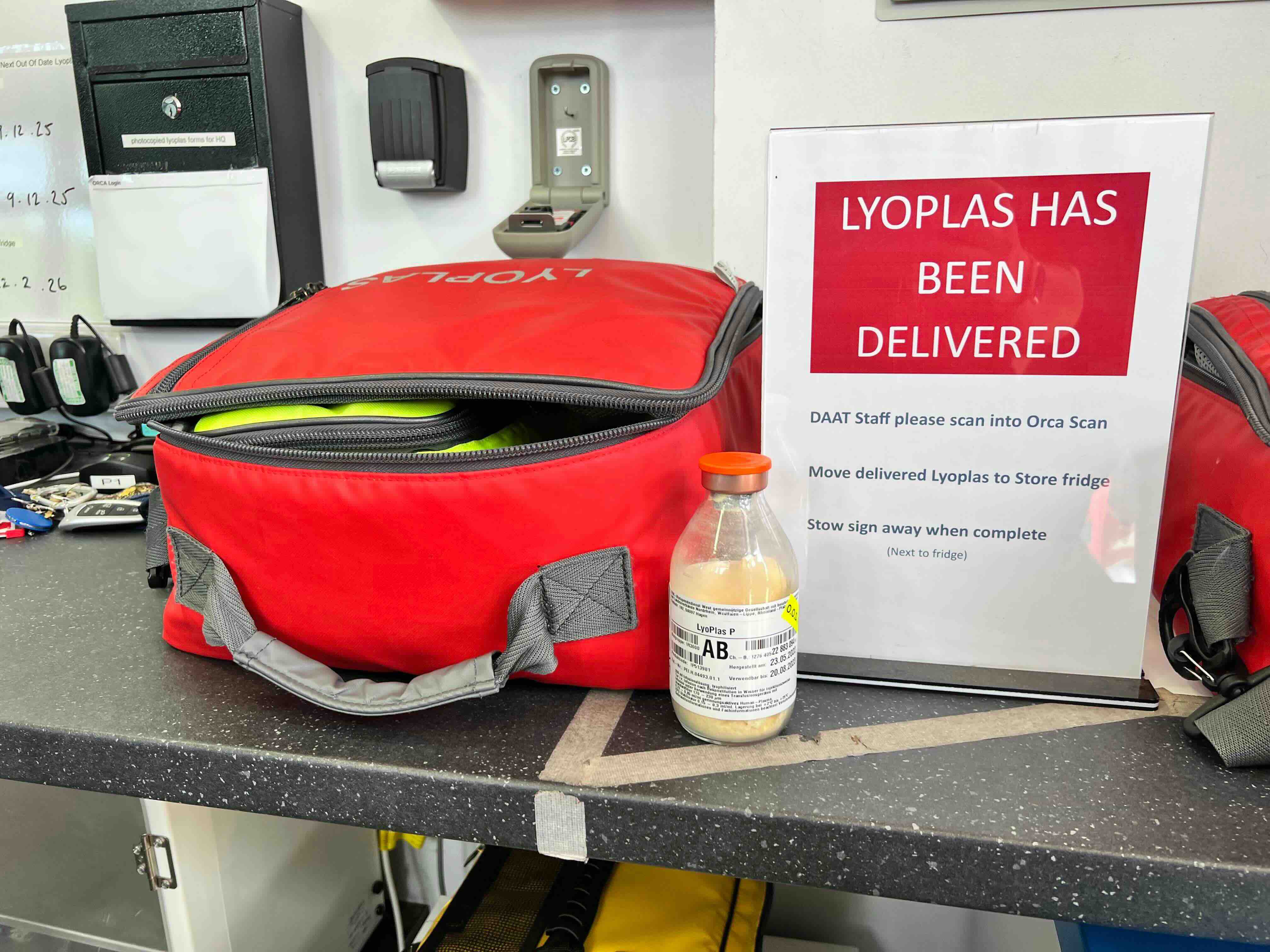 Devon Freewheelers deliver Lyoplas to each base, scanning it into Orca Scan and storing in the fridge