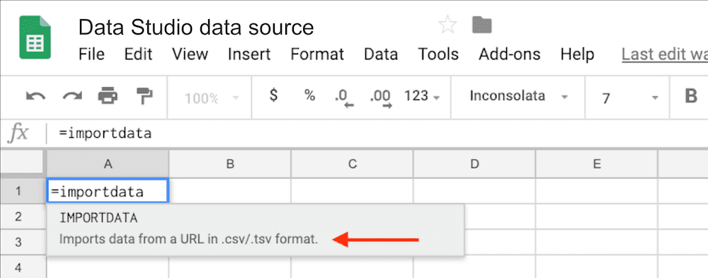 Add =IMPORTDATA into the A1 cell of an empty Google sheet