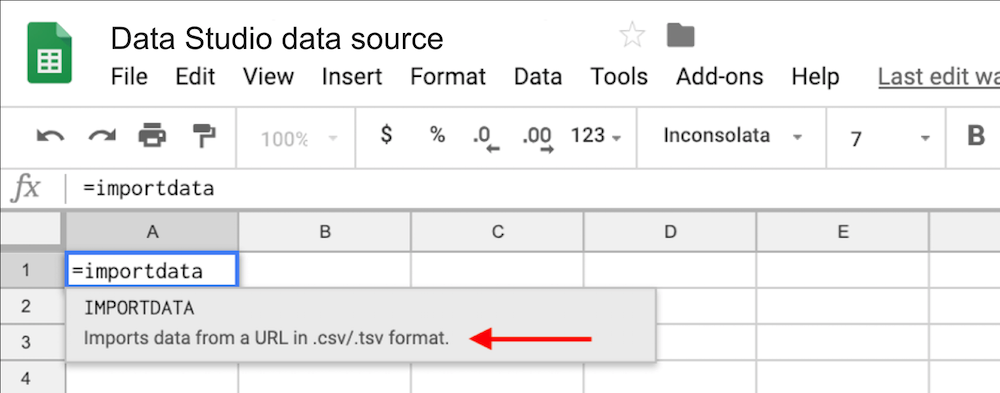 Add =IMPORTDATA into the A1 cell of an empty Google sheet