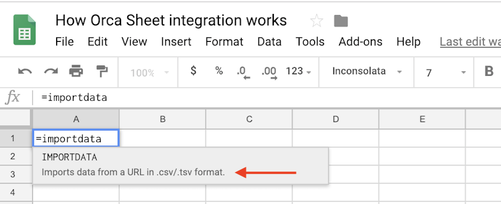 Add the IMPORTDATA formula into the first cell of an empty Google sheet