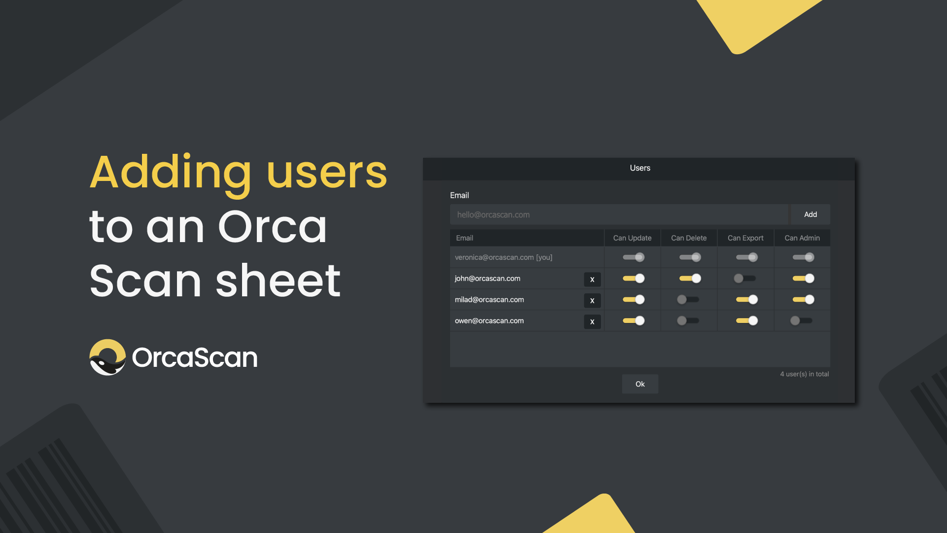Adding users to an Orca Scan sheet