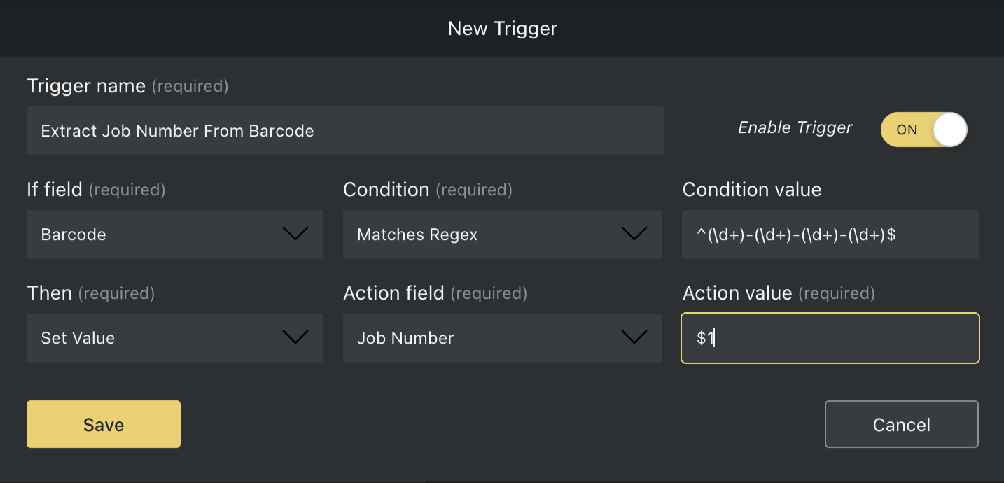 An example of how to use Regex in your triggers