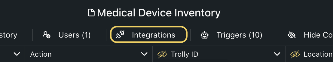 Click integrations in the top menu