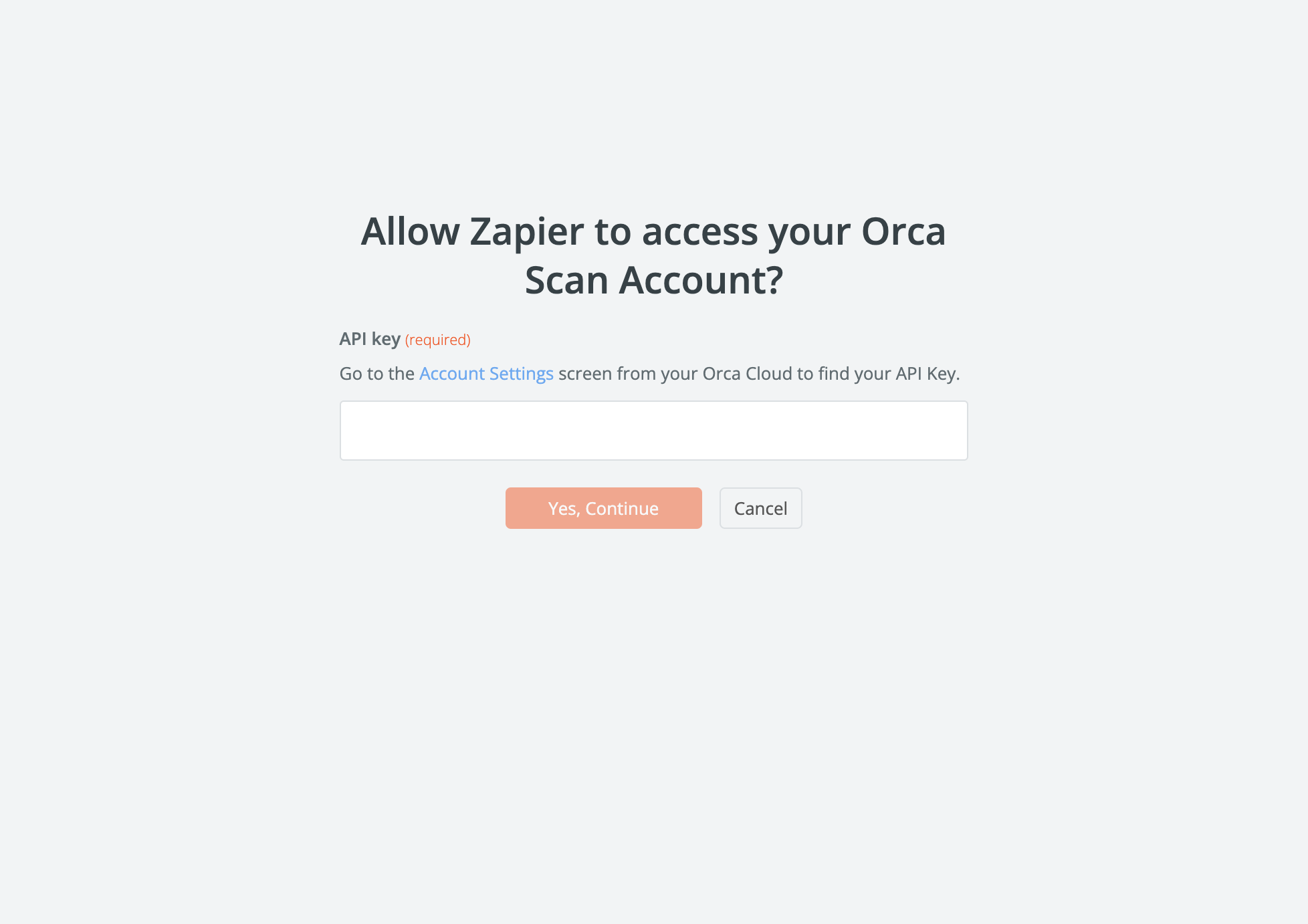 Copy and paste your Orca Scan API key into Zapier to complete the connection.