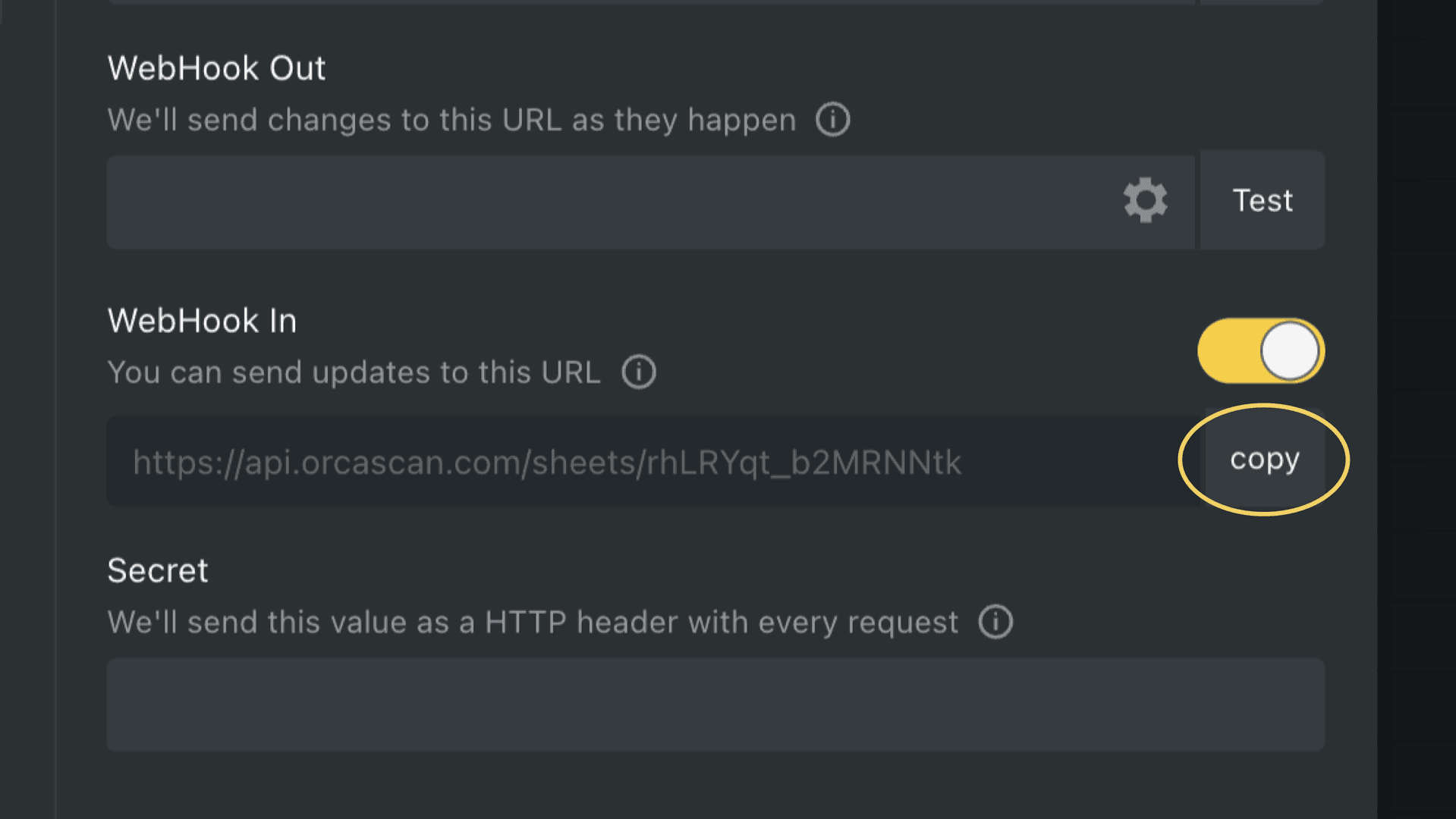 Copy the WebHook In URL to the clipboard and save the changes
