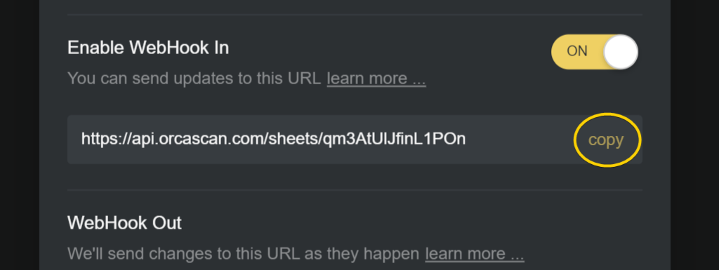Copy the WebHook In URL to the clipboard and save the changes