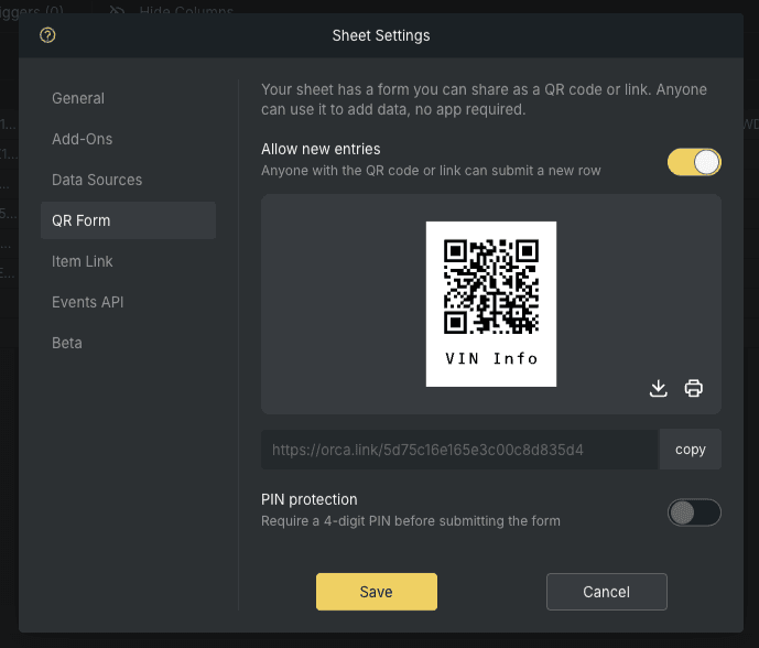 Enable qr form
