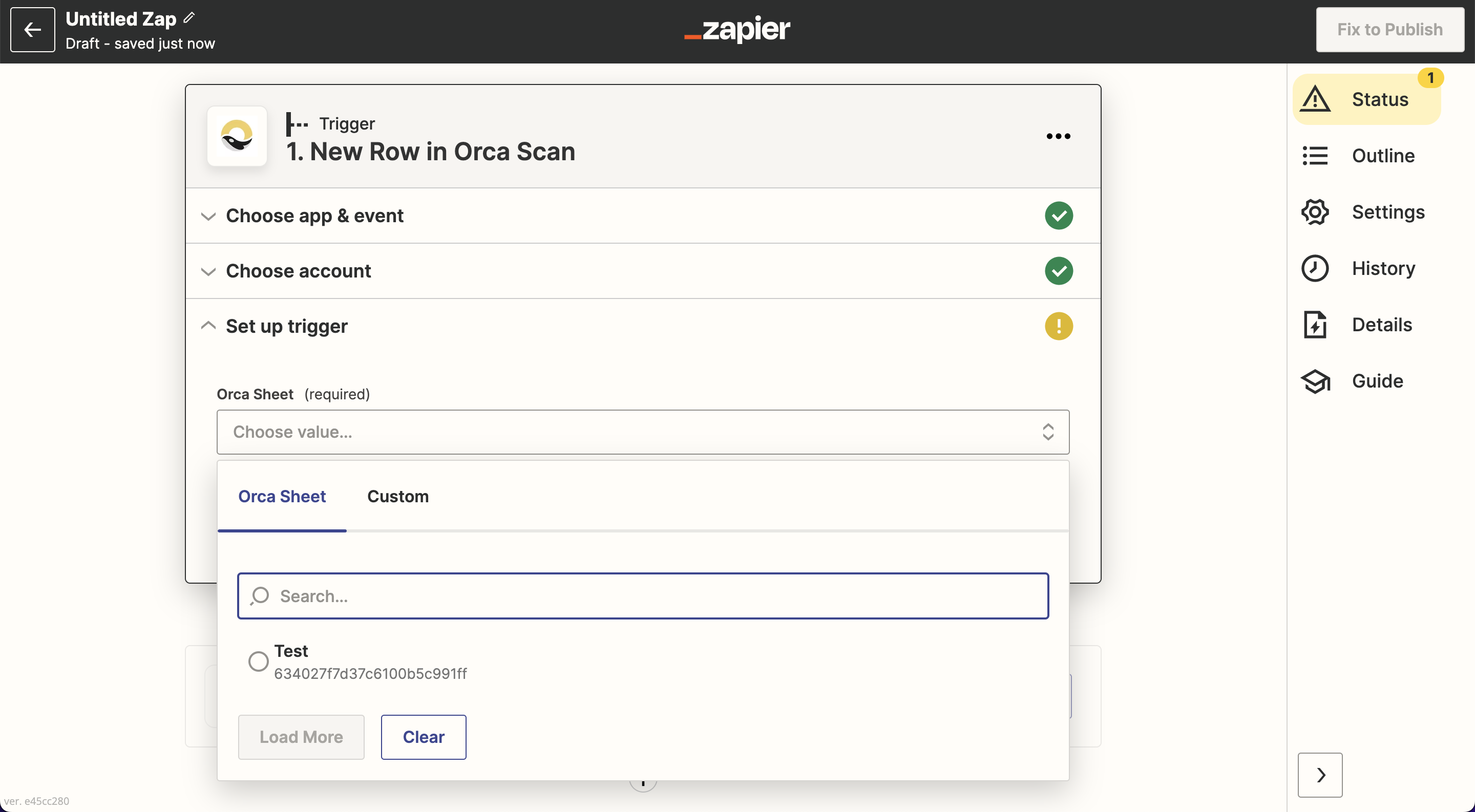 Find a list of your Orca Scan sheets in the dropdown menu.