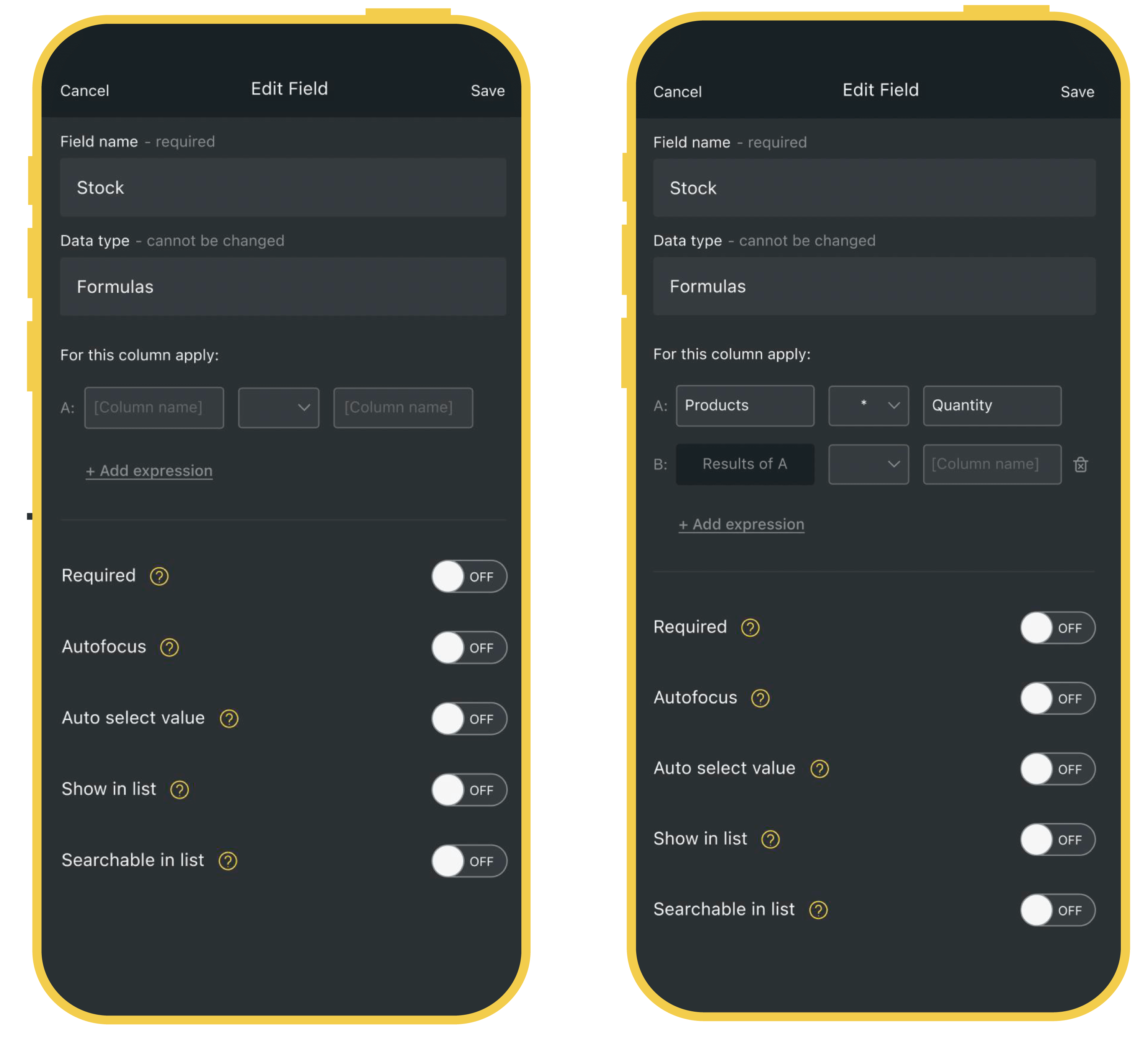 Formulas in the Orca Scan mobile app 