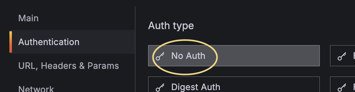 Grafana Data Source Authentication type