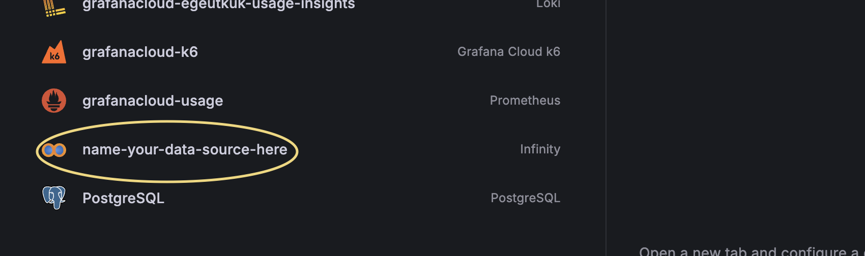 Grafana Data Source selector