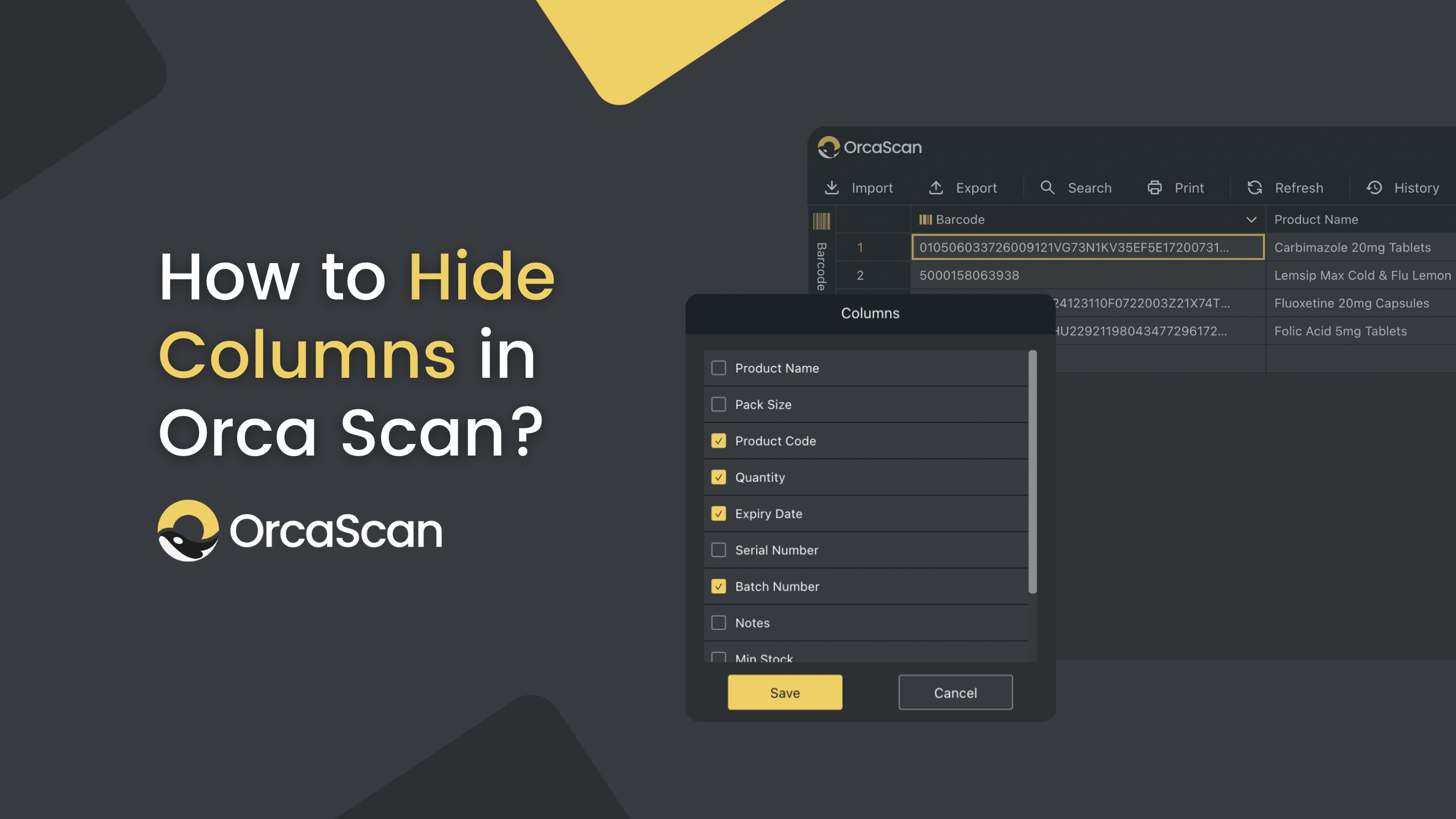 Hiding Columns with Orca Scan