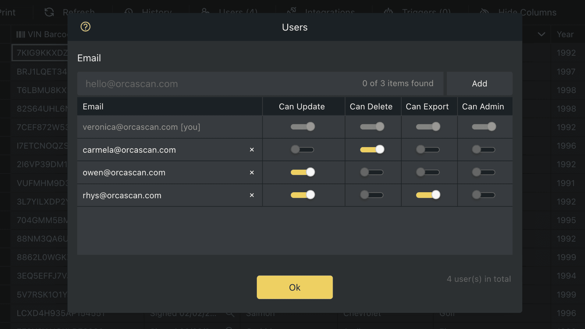 How to set user permissions using the Orca Scan web app