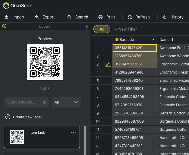 Item link select label
