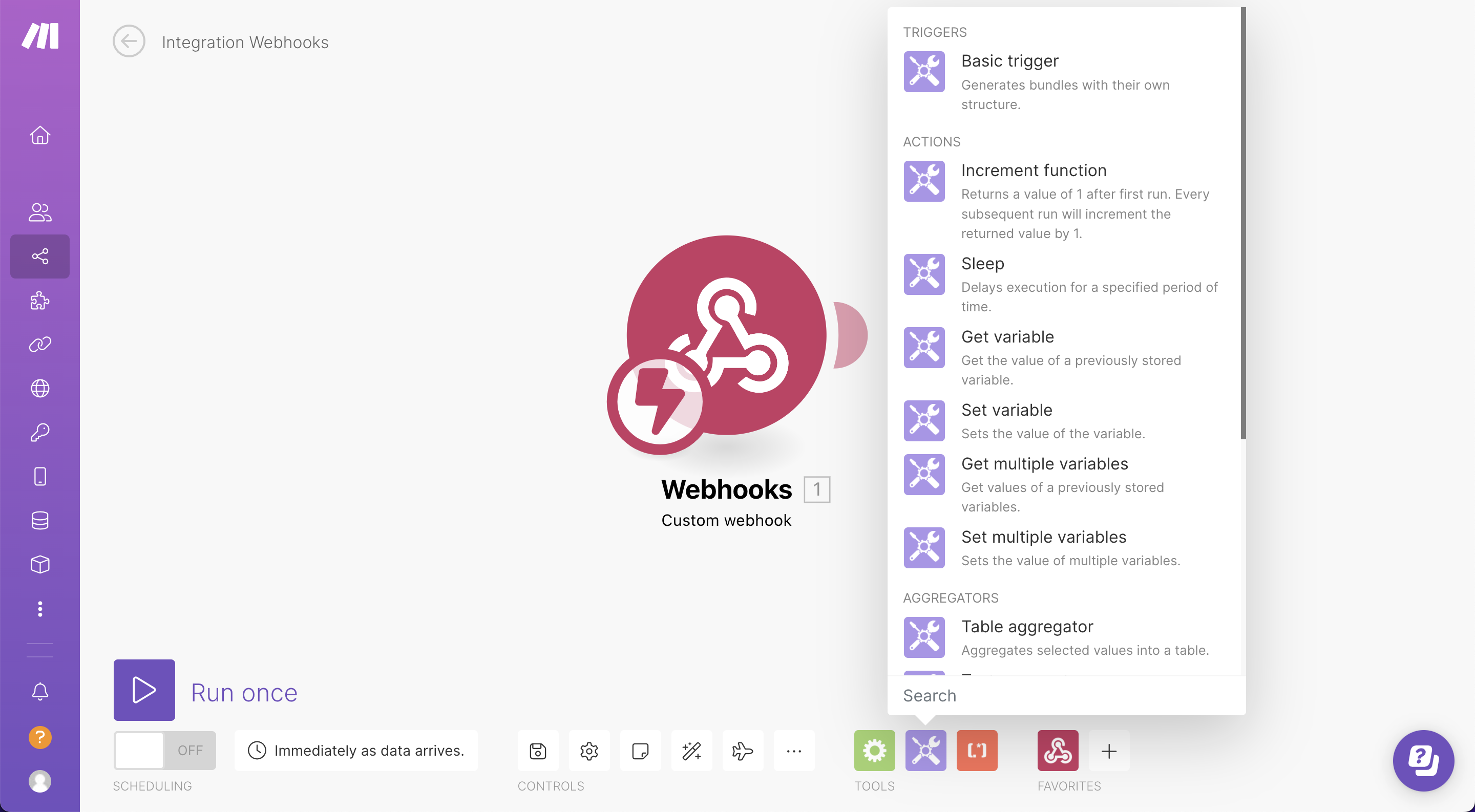 Make’s tools contain Triggers, Actions, Aggregators & Transformers
