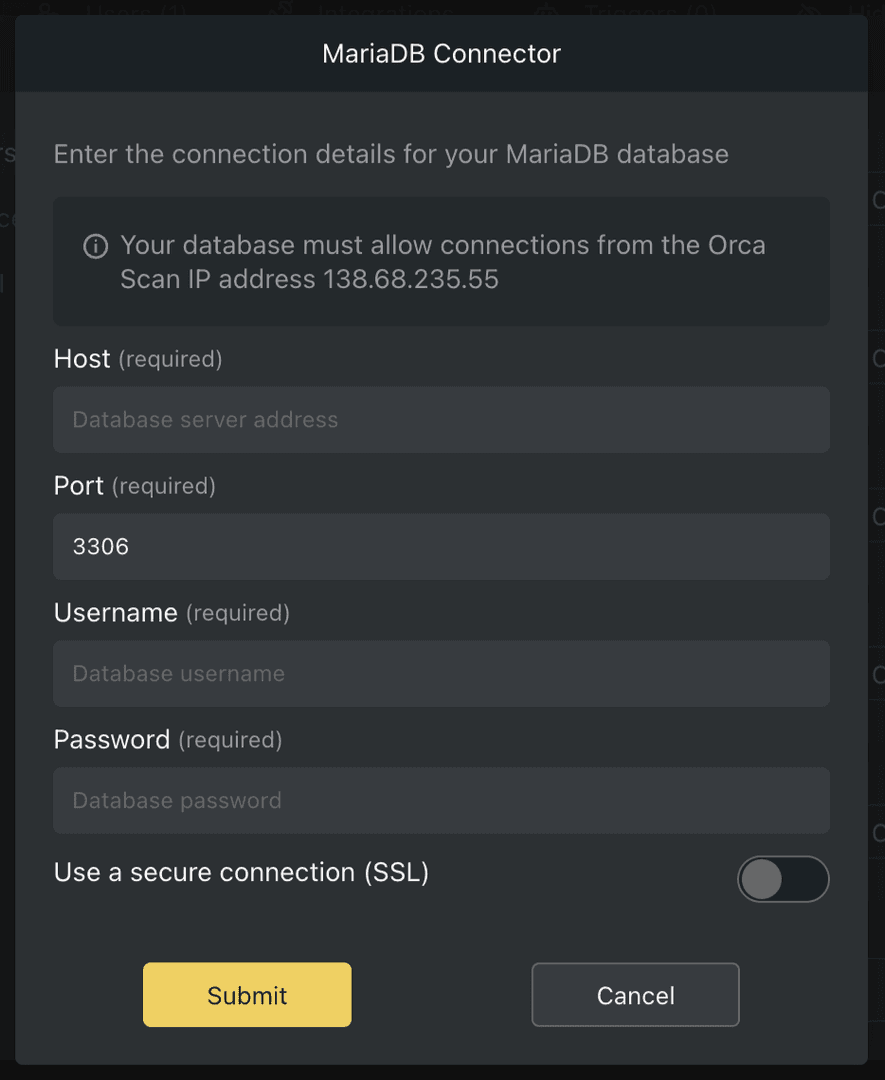 Mariadb connector connection details