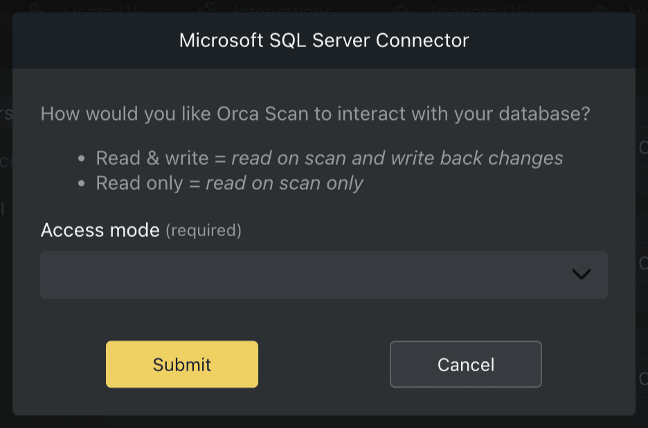 Mssql connector access mode