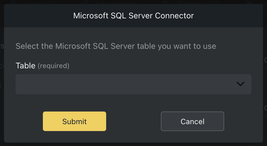 Mssql connector select table