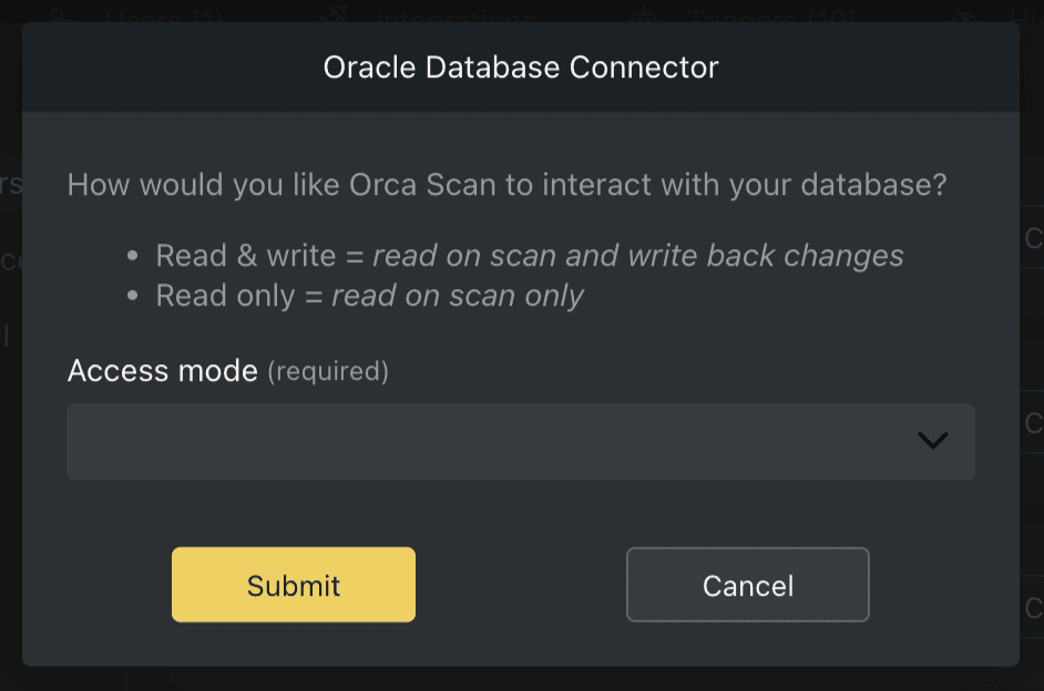 Oracle connector access mode