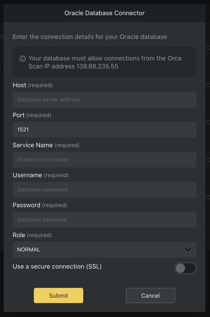 Oracle connector connection details