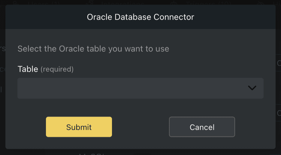 Oracle connector select table