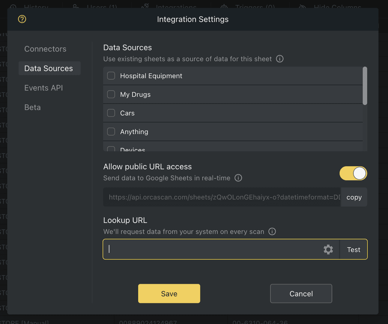 Orca scan set lookup url