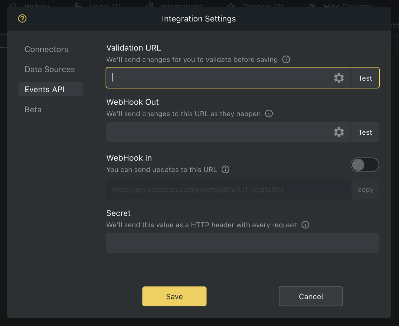 Orca scan set validation url