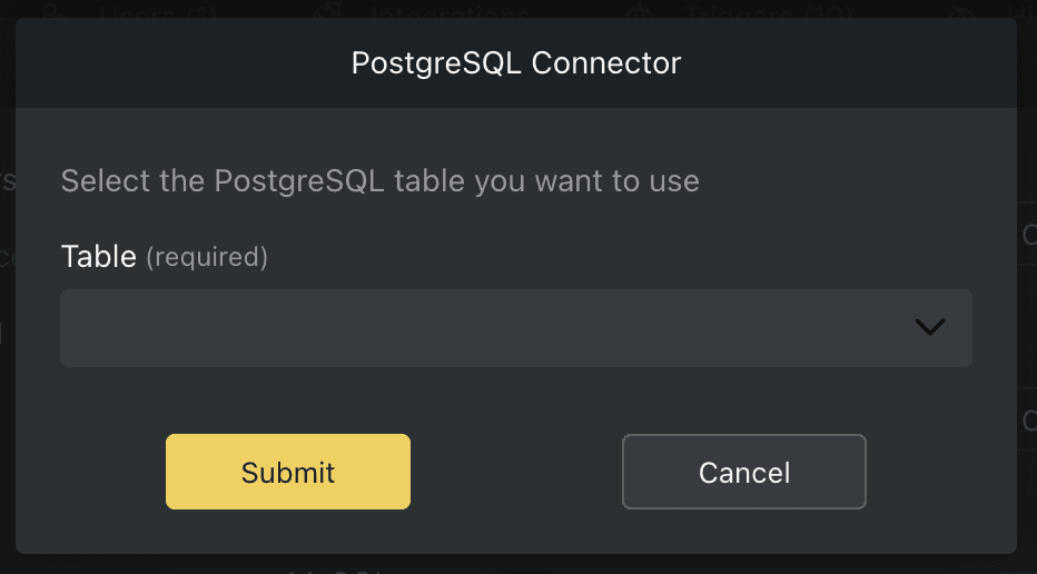 Postgres connector select table