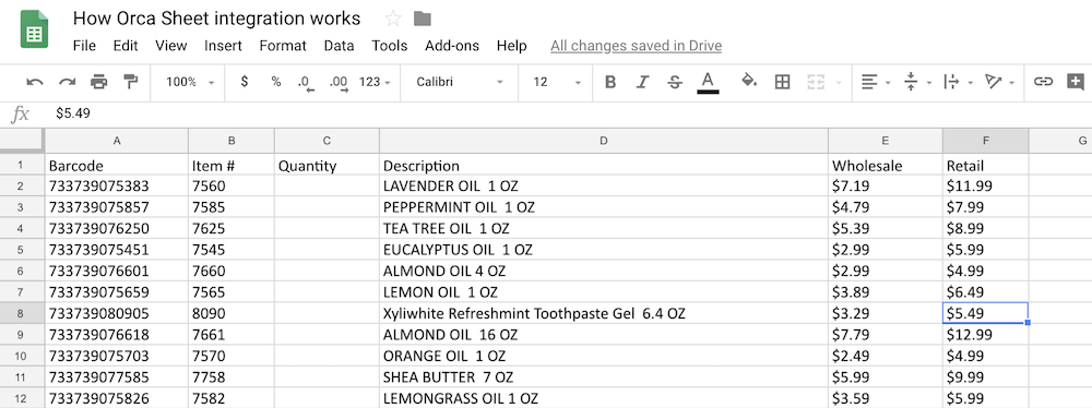 Press enter to load your Orca Scan data into Google sheets