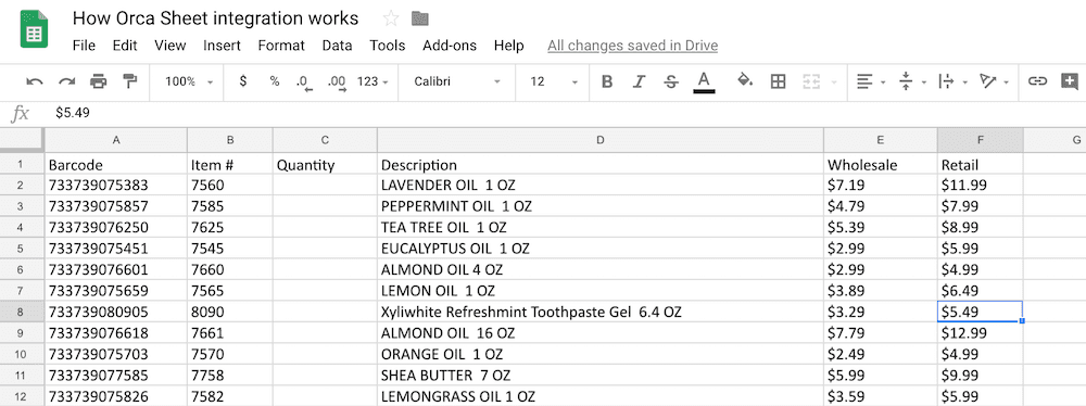 Press enter to load your Orca Scan data into Google sheets