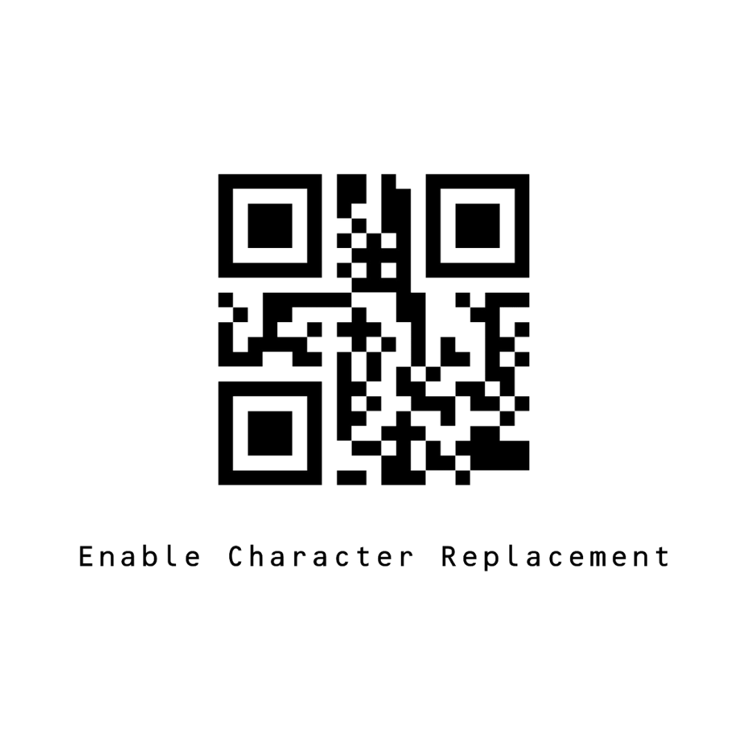 QR code to enable character replacement for the Tera 8100 scanner, required for specific applications like GS1 barcodes.