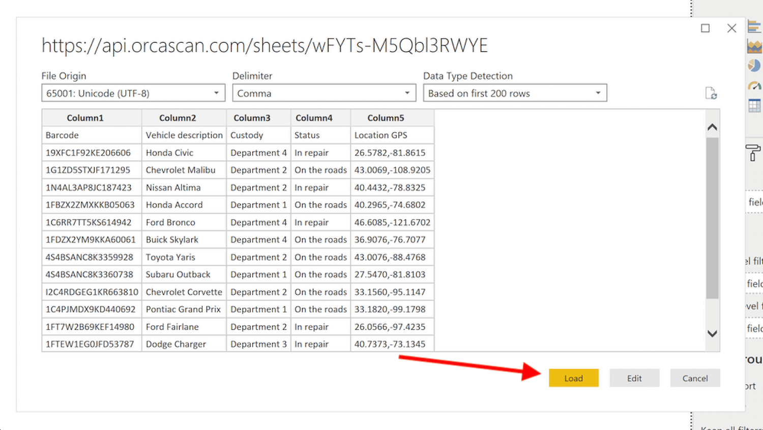 Review the data and if correct, click load.