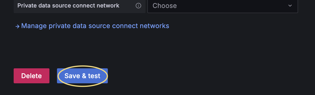 Save and test settings Grafana Data Source