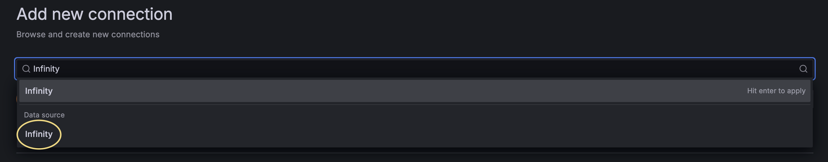 Select ‘Infinity’ from the list