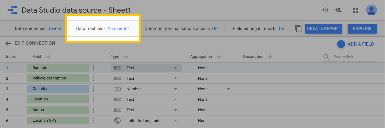 Set the data freshness to control how often an automatic refresh happens