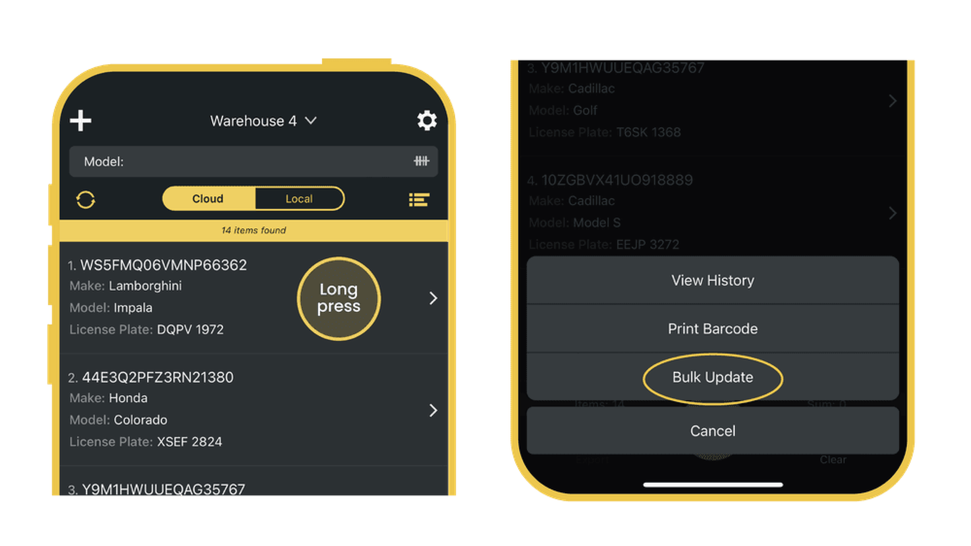 Steps to bulk update records in the Orca Scan Mobile App