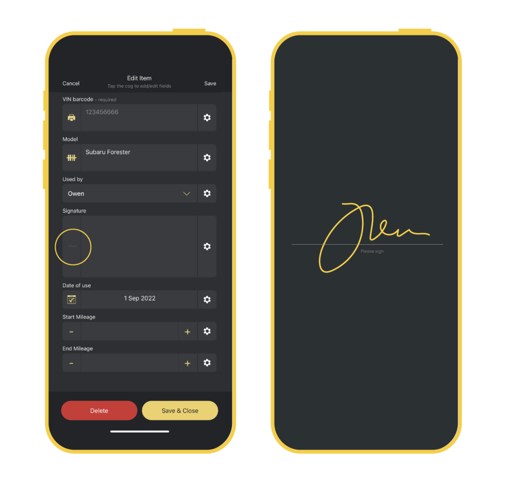 Tap the signature field to open and sign on the screen