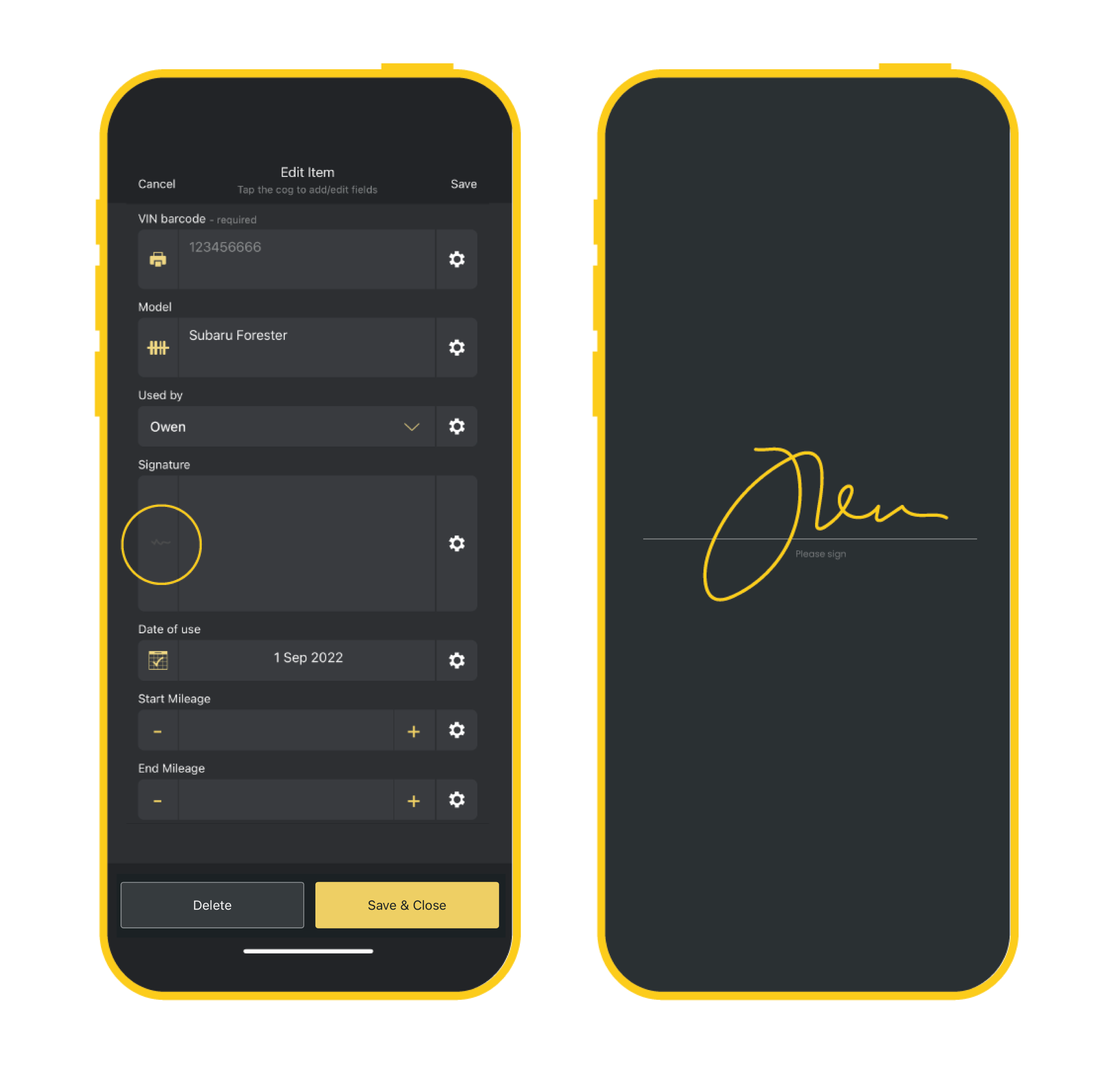 Tap the signature field to open and sign on the screen