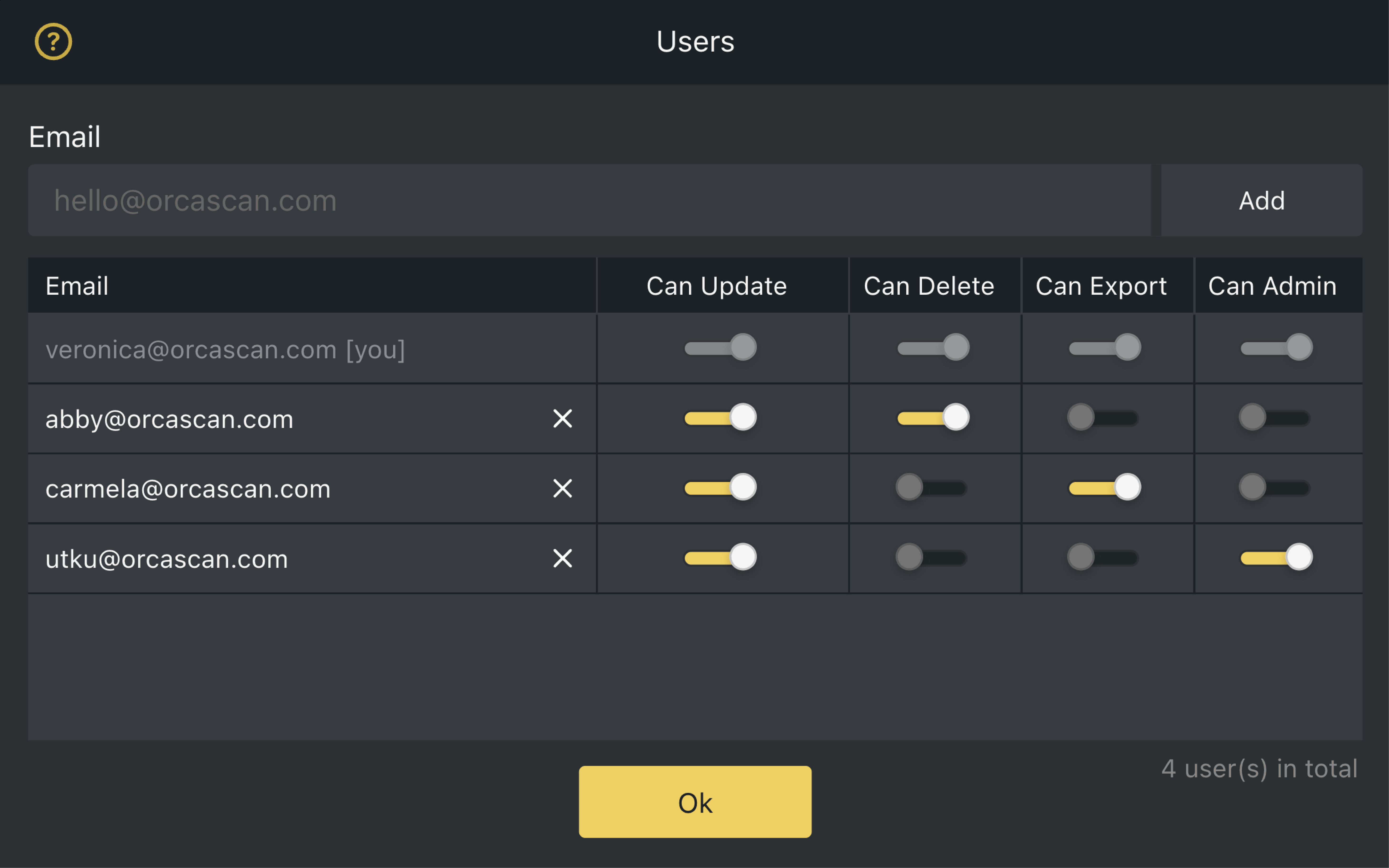 The person who creates the sheet can add users and update their permissions.