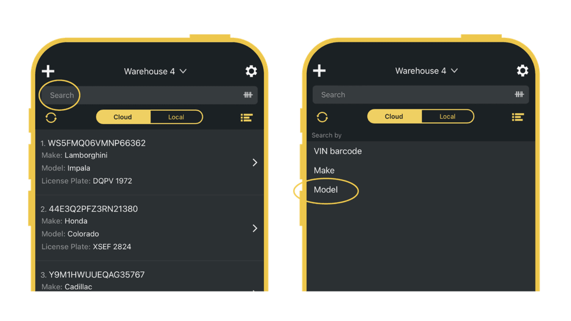 Use the search function to find records that you want to update in the mobile app