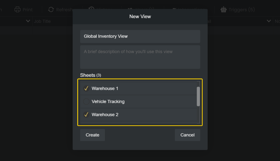 Using the toggles, select which sheets you'd like to merge into the view