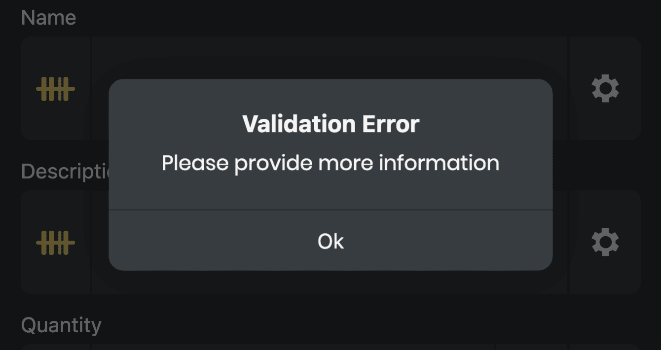 Validation URL in app dialog